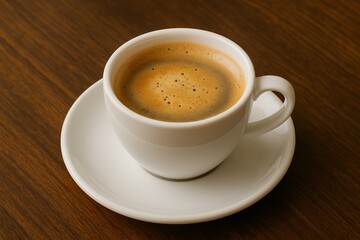 Fototapeta premium Top View of Freshly Brewed Coffee in White Cup on Marble Surface