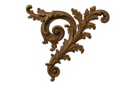 Gilded baroque decorative element gleaming against transparent backdrop, lending refined classical elegance to graphic compositions - Powered by Adobe