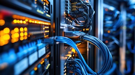 Server racks with tangled cables