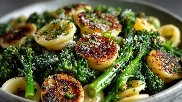 This vibrant pasta dish features orecchiette with tender broccolini and flavorful Parmesan cheese.