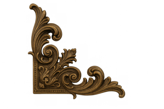 Golden metallic vintage ornament decorating a corner, isolated on transparent background, perfect for graphic design projects