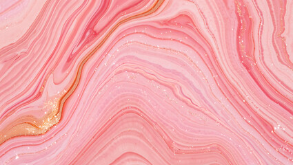Pink marble with gold glitter swirls image