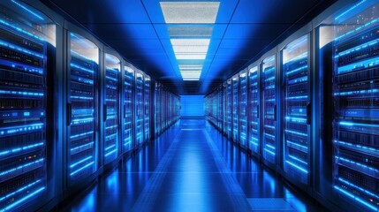 Server room with blue light