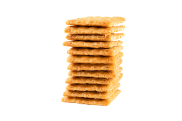 a stack of crackers on a white background