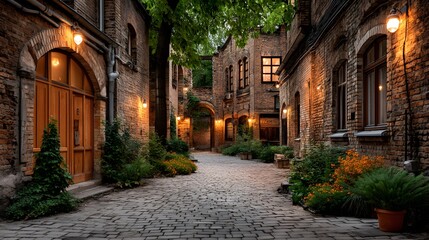 Obraz premium Old narrow street with rustic charm high resolution photo