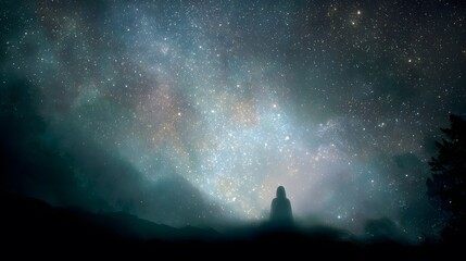 Person stares at breathtaking Milky Way above the earth under starry night, a magical celestial spectacle.
