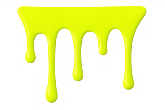 Neon yellow paint cascading, pooling with glossy translucency, revealing vivid liquid dynamics against clear background