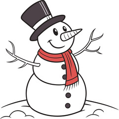 Cheerful cartoon snowman with a broom and carrot nose on a white background, perfect for Christmas and winter holiday illustrations