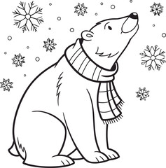 Cute cartoon polar bear character on ice with a funny ice cream