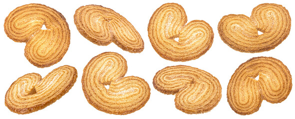 French palmier cookies isolated on white background with clipping path