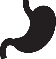 Simple dark gray silhouette of a human stomach on a white background