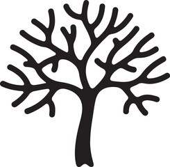 Stylized dark gray tree silhouette with bare branches on a white background