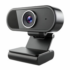 a sleek black webcam with a compact design placed