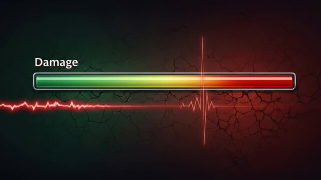 Digital Damage Indicator Bar Showing Critical Level in Dark Background