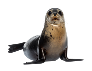 Cute Wet Brownish-Black Seal with White Belly Floating PNG
