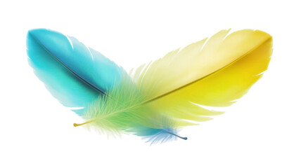 Obraz premium Yellow Green and Blue Feather 3D Render Icon with Vibrant Gradient Colors on White Background