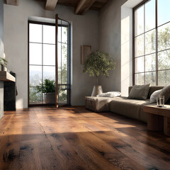 Serene Sunlit Room Featuring Elegant Wooden Flooring Creating a Warm and Inviting Atmosphere