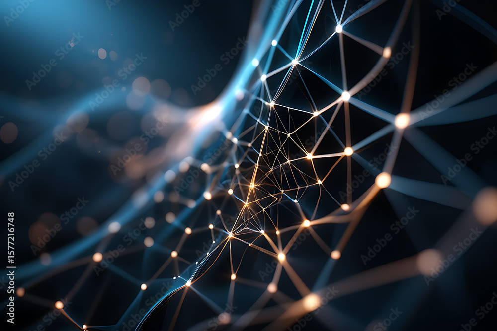 Poster a complex network of glowing lines and nodes creates an abstract and futuristic technology backgroun