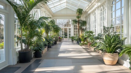 Sunlit conservatory walkway