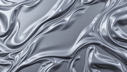 Obraz premium Smooth metallic fabric with flowing silky folds and shiny reflective surface creating elegant abstract background in silver tones