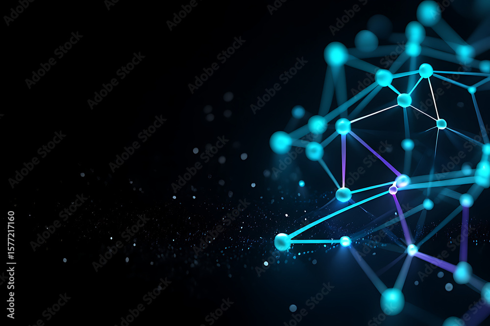 Poster a glowing blue and purple network of interconnected nodes and lines creates an abstract representati