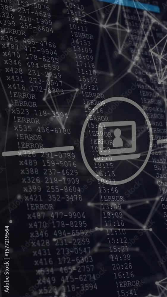 Poster network of connections and data processing animation over digital code background