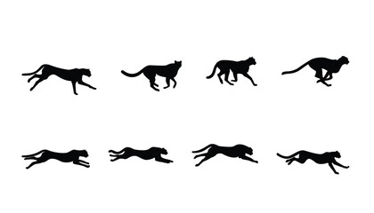 Cheetah silhouette set. Cheetah in running pose. Separate. Vector illustration. White background.