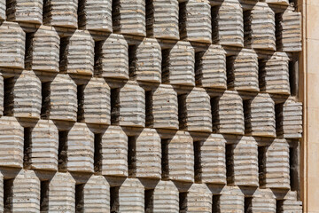 Textured brick ornament detail of Imam al-Bukhari Museum facade in Bukhara, Uzbekistan