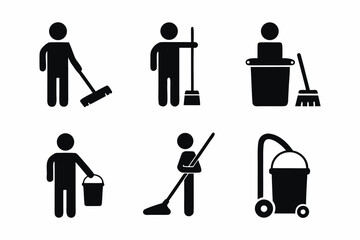 set of Cleaner vector silhouette illustration isolated on white background