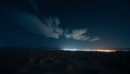 Dark Desert Night City Lights Landscape