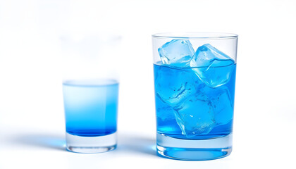 Refreshing blue beverage with ice cubes studio setting photography minimalist close-up view