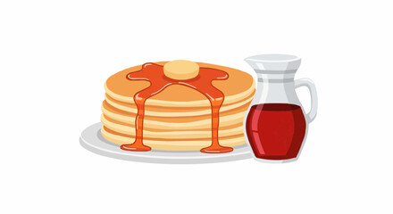 Delicious Pancakes with Syrup – Tasty Breakfast Food Illustration Isolated on White Background