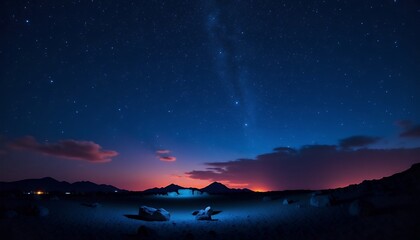 Fototapeta premium Dramatic Night Timelapse Starry Sky Landscape with Milky Way and Rocky Horizon