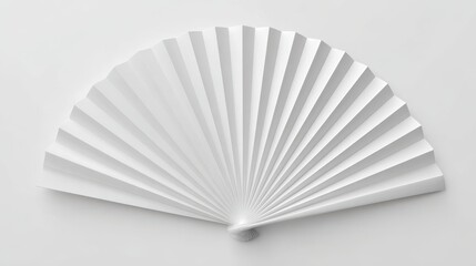 Stunning photo of white fan folded shut and lying flat with subtle shadows on a pure white background.