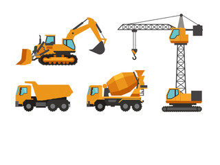Yellow Excavator Vector Icon. Building and Construction Equipment Set