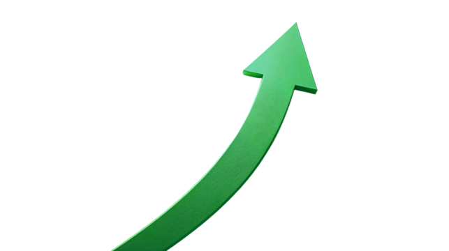 Curved green arrow symbolizing growth and positive direction in a minimalist design