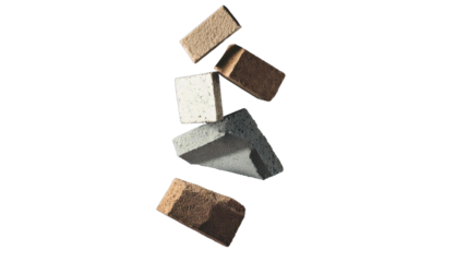 Dynamic arrangement of bricks floating in mid-air showcases minimalist design and textures