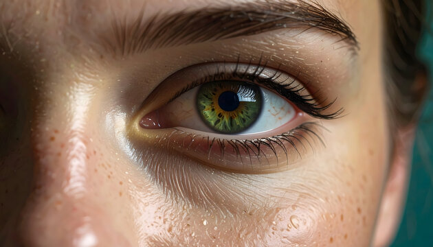 Emotional woman left beautiful eye colour in close up