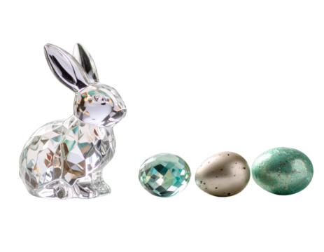 Elegant Crystal Rabbit and Easter Eggs Glass Centerpiece PNG