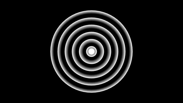 Radio waves white color animation of circular electric wave spreading. Radio wave signal animated on black background.