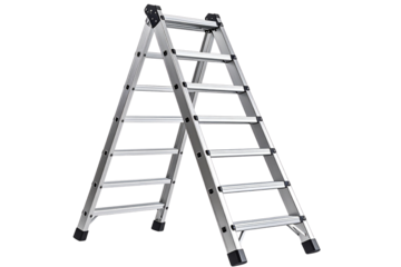 Aluminum Folding Ladder in Collapsed Position, Isolated on Transparent Background
