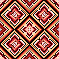 Seamless geometric pattern with repeating floral motif red black white and gold colors geometric ethnic pattern