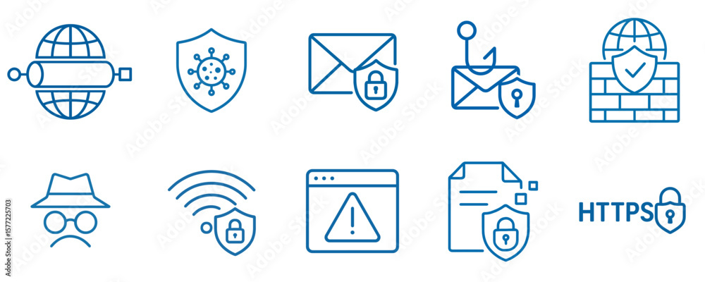 Poster internet security icon set with lock, shield, and data protection