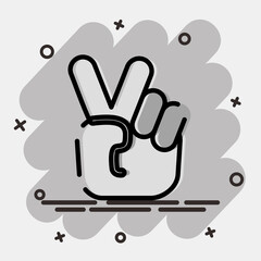 Icon peace gesture finger. Military and war elements. Icon in comic style.
