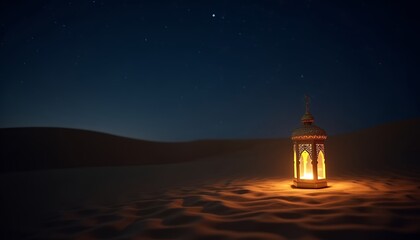 Golden Lantern Illuminates Starlit Desert at Night