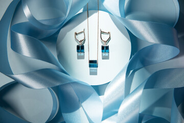 Close-up of jewelry on colored paper