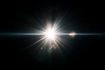 Cinematic White Lens Flare Overlay with Soft Radial Burst on Black Background – Subtle Glare Effect for Photo Editing