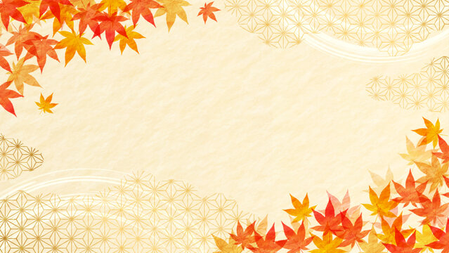 秋・紅葉・和柄・お歳暮・和紙の背景　16:9