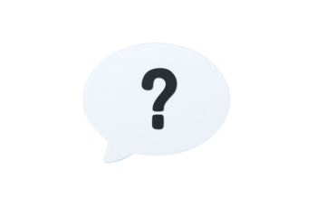 a white speech bubble with a question mark on it
