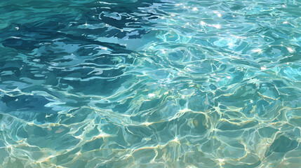 Naklejka premium top-down view of clear crystal-blue water with gentle ripples and soft green hints in dreamy high-resolution fantasy art style with painted textures